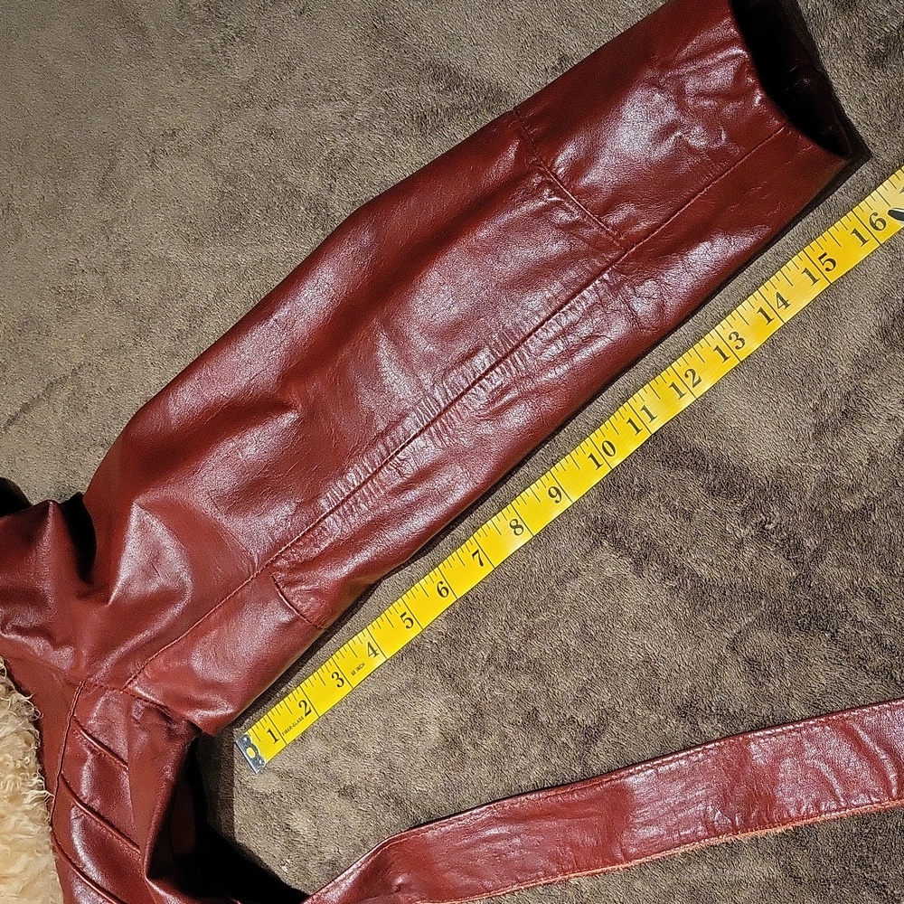 Vintage 70s Elegant Leather Women's Jacket Penny Lane Fur Collar  S  Burgundy** - Picture 16 of 16